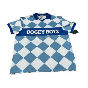 NWT Bogey Boys Mens Polo Shirt Athletic Checkered Golf Jersey Blue White Size L